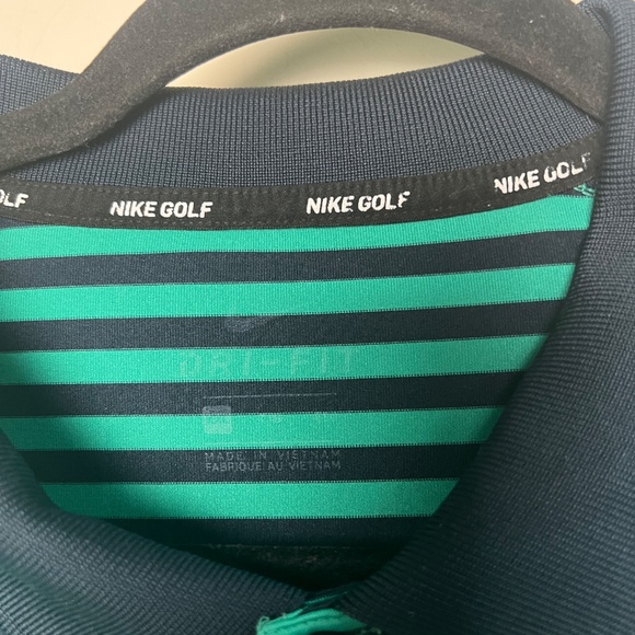 Nike Golf Dri Fit Performance Teal Blue Striped Black Swoosh Polo Shirt Mens 2XL - Picture 6 of 10